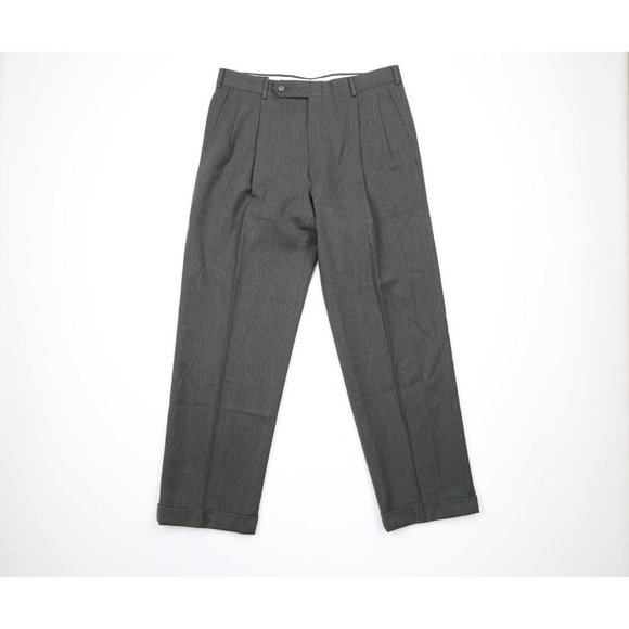 Vintage 60s Brooks Brothers 36x31 Wool Pleated Cuffed Wide Leg Pants Green USA